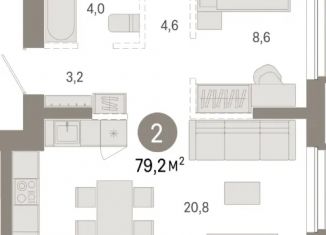 2-ком. квартира на продажу, 79.2 м2, Омская область