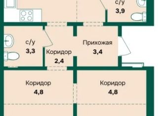 Продается трехкомнатная квартира, 90.9 м2, Барнаул, Индустриальный район