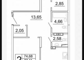 Продается 2-ком. квартира, 79.53 м2, Самарская область, улица Дыбенко, 5