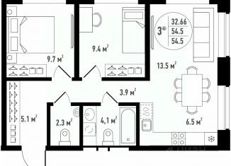 Продается 3-ком. квартира, 54.5 м2, Астрахань