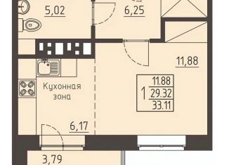 Продам 1-комнатную квартиру, 33.3 м2, Иркутск, Свердловский округ, улица Рылеева, 3